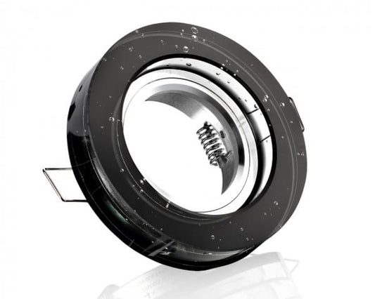 Glas Einbaurahmen Rund mit Klickverschluss & GU10 Fassung – 5W LED, Schwarz