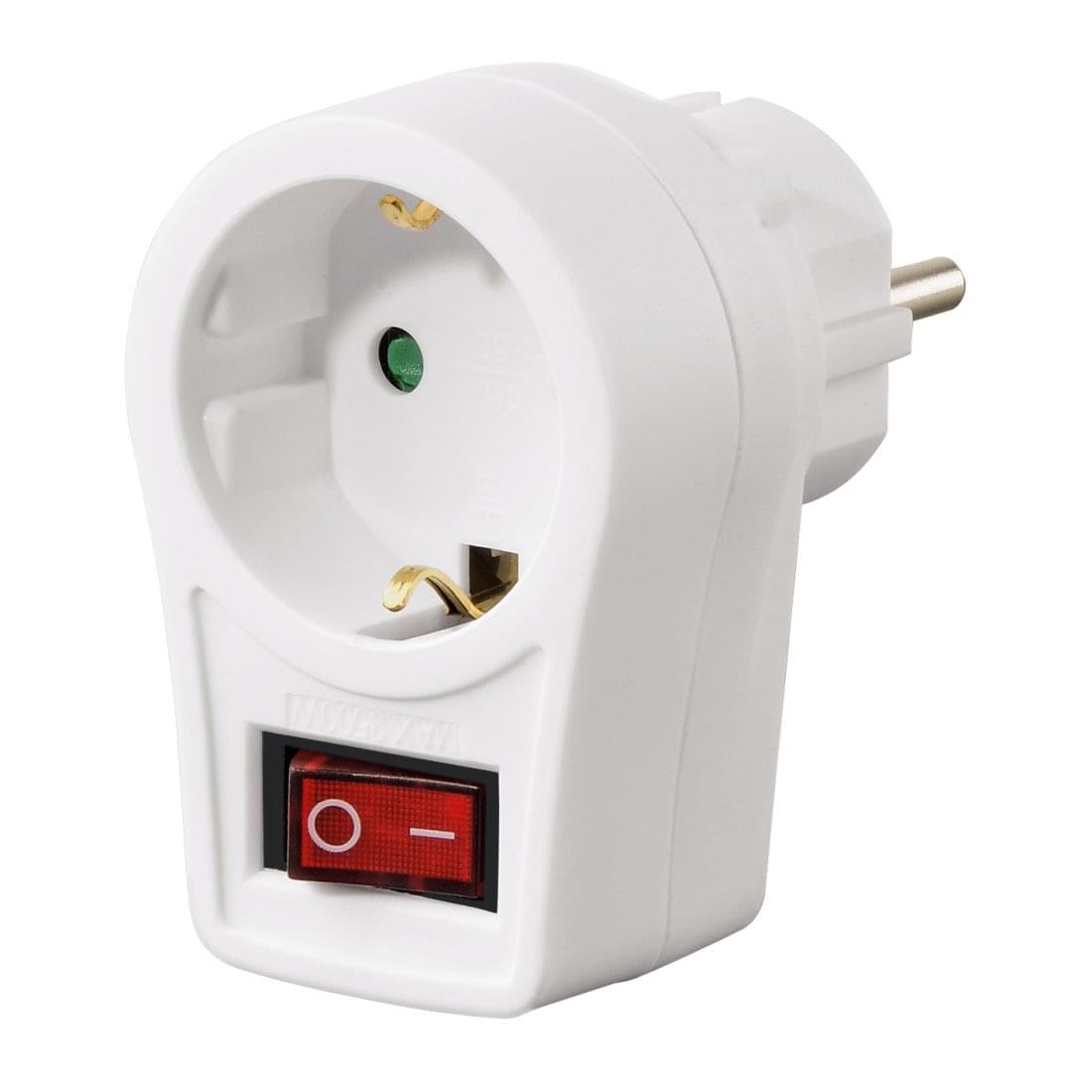 Adapterstecker mit Schalter (Schutzkontakt Zwischenstecker, bis 3500 Watt, Kinderschutz) weiß