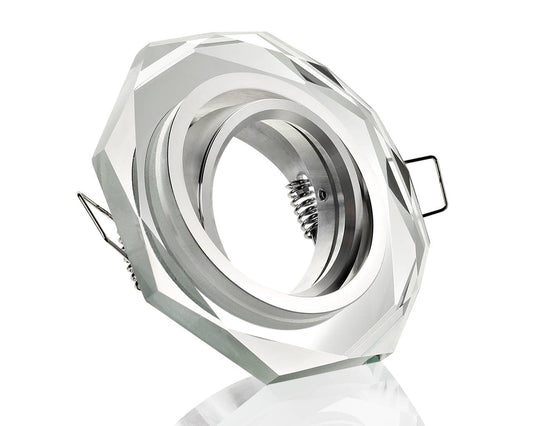 8-eckiger Glas-Einbaustrahler – Verspiegeltes Silber, GU10, 230V, inkl. 5W LED-Spot