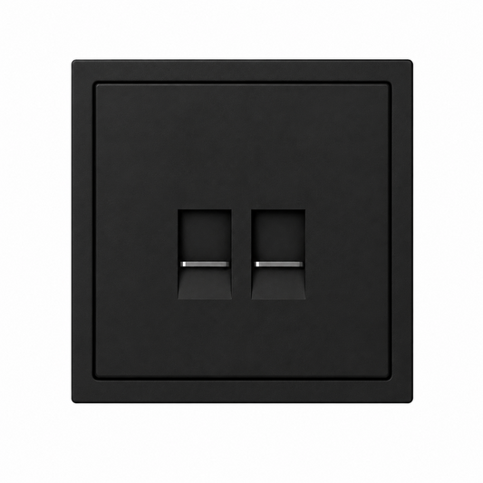 Netzwerkdose 2-fach Schwarz – Doppel RJ45 Netzwerkanschluss.