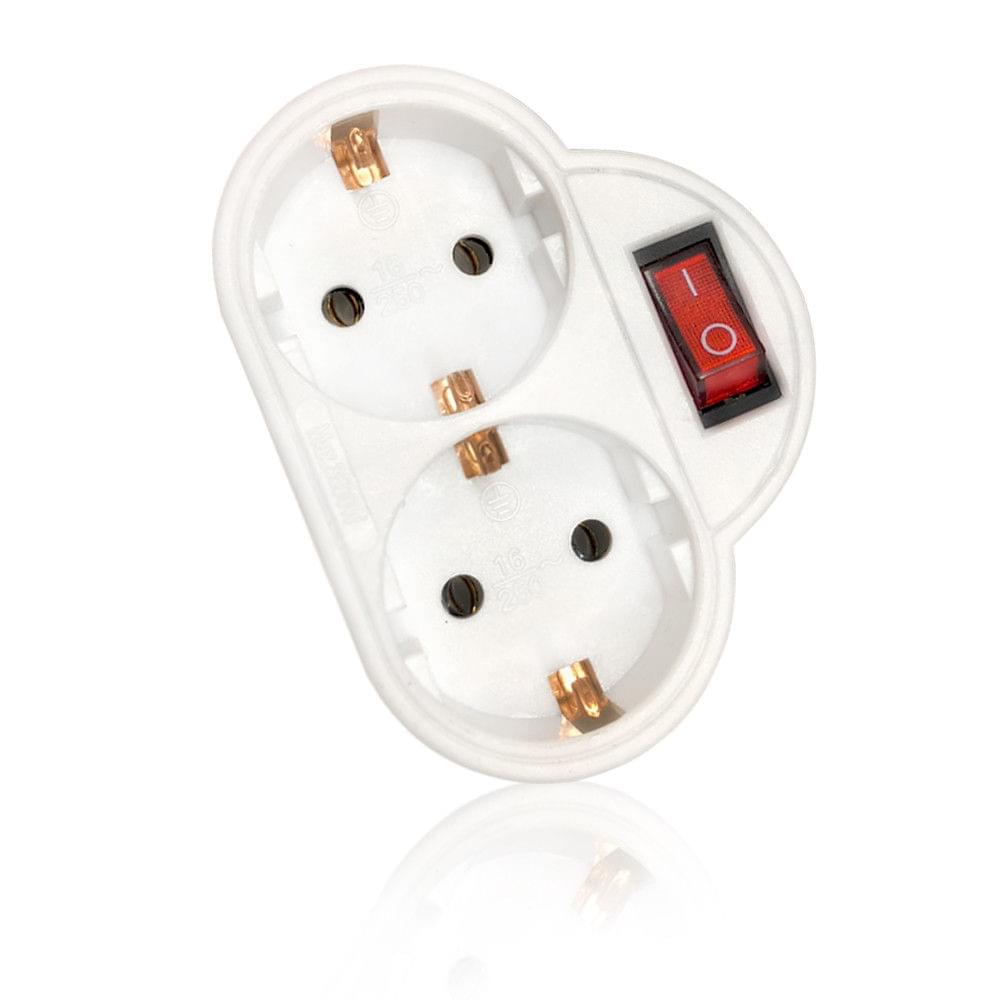 Schuko Doppelstecker mit Schalter, 2 Fach Stecker, Mehrfachstecker