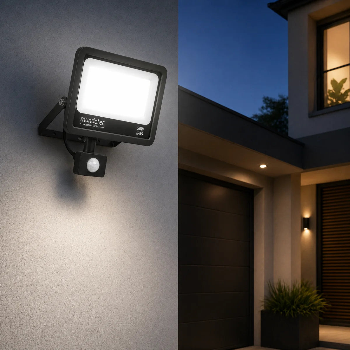 LED Flutlichtstrahler mit Bewegungsmelder 30W/40W/50W – CCT 3000K/4000K/6500K, IP65 Außenstrahler.