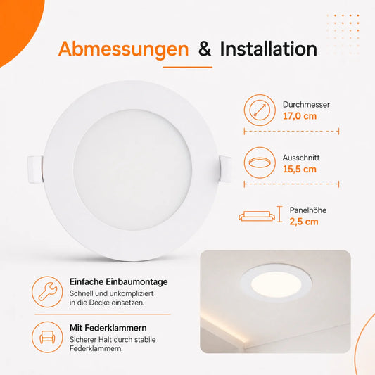 LED Einbaupanel Rund 12W CCT – 1120 Lumen, Ø 15,5 cm 3000K/4000K/6500K IP20.