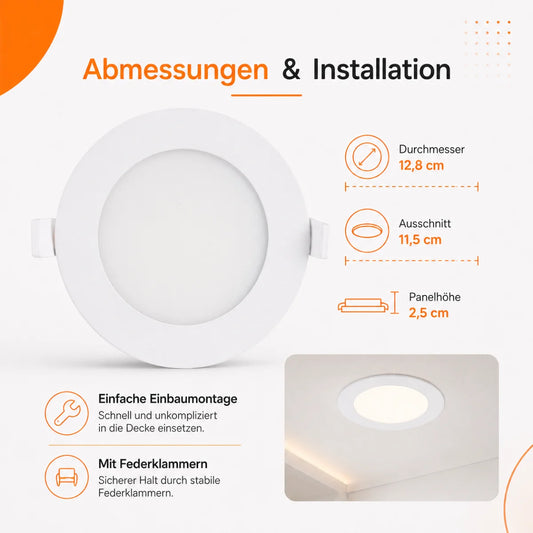 LED Einbaupanel Rund 6W CCT – 470 Lumen, Ø 12,8 cm 3000K/4000K/6500K IP20.
