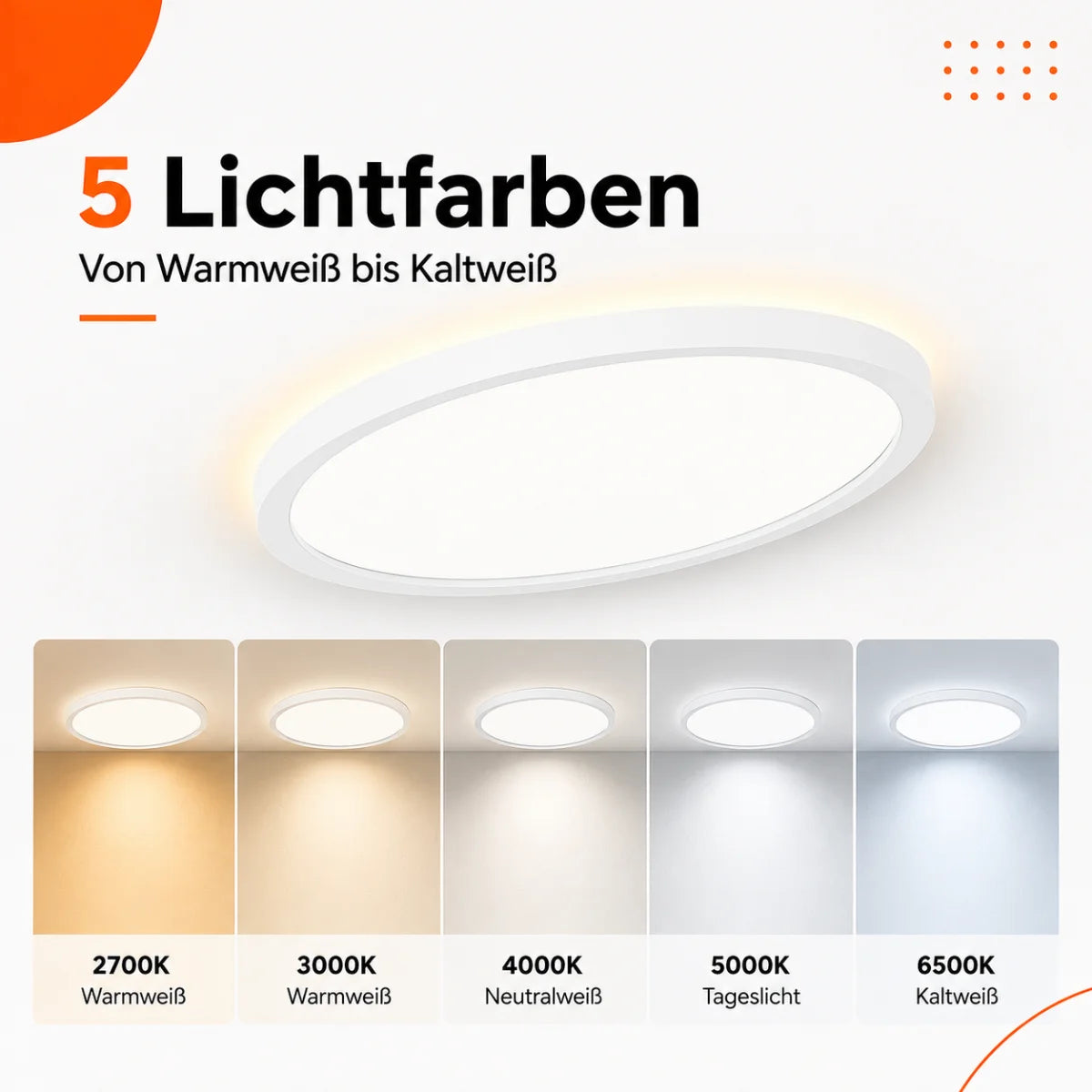 LED-Deckenleuchte rund 50 W Up & Down – 6000 Lumen, Fernbedienung, 2700–6500 K, Ø 50 cm.