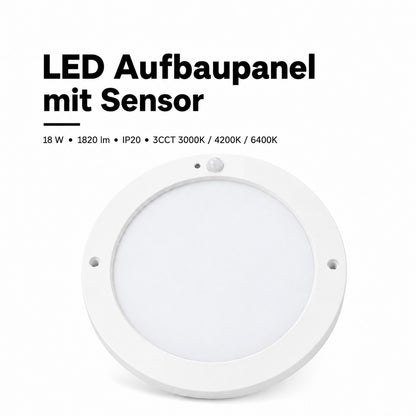 LED Deckenleuchte Rund 18W mit Bewegungsmelder CCT – 1820 Lumen, 3000K/4200K/6400K, IP20