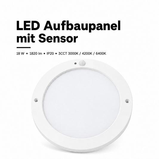 LED Deckenleuchte Rund 18W mit Bewegungsmelder CCT – 1820 Lumen, 3000K/4200K/6400K, IP20