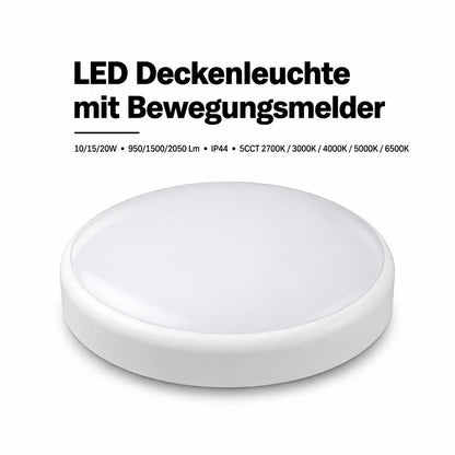 LED Deckenleuchte 10/15/20W – Bewegungsmelder, 5CCT, IP44.