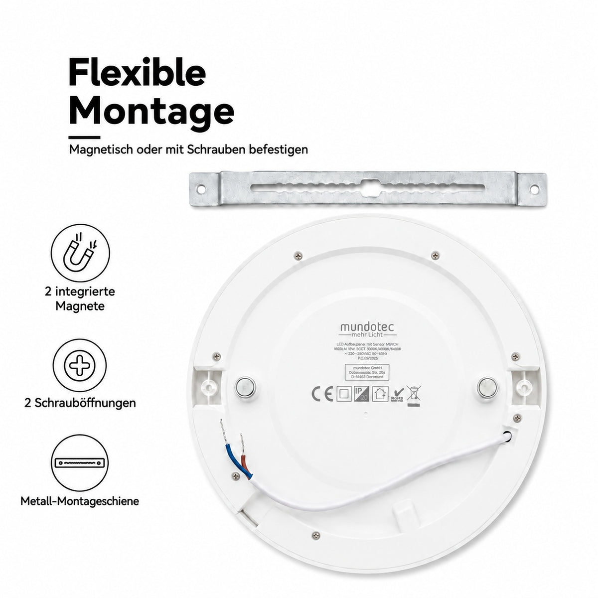 LED Deckenleuchte Rund 18W mit Bewegungsmelder CCT – 1820 Lumen, 3000K/4200K/6400K, IP20