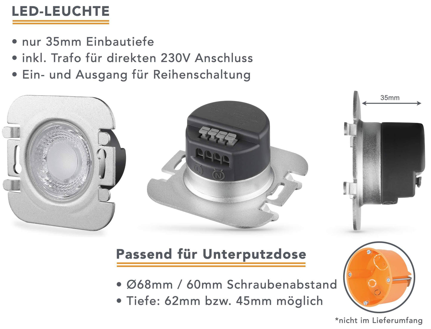 Ersatz- bzw. Austausch-LED-Treppenbeleuchtungen 230 V