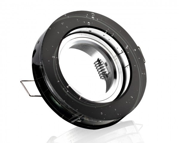 Glas Einbaurahmen Rund mit Klickverschluss & GU10 Fassung – 5W LED, Schwarz