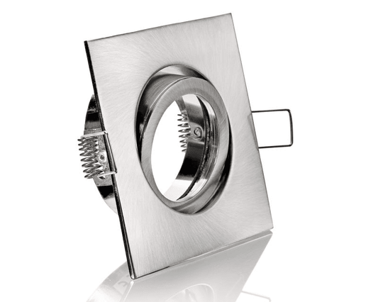 Viereckiger Aluminium-Einbaurahmen mit GU10-Fassung – Edelstahl-Optik, Schwenkbar, 5W LED-Spot, 230V