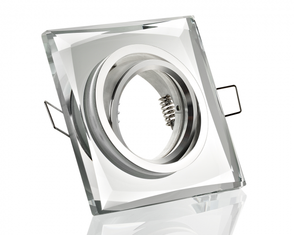 Quadratischer Einbaustrahler mit verspiegeltem Glasrahmen in Silber – GU10 Fassung, 50W, ohne Trafo