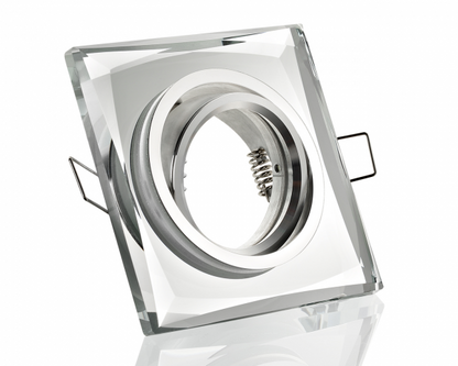 Quadratischer Einbaustrahler mit verspiegeltem Glasrahmen in Silber – GU10 Fassung, 50W, ohne Trafo
