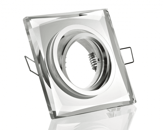 Quadratischer Einbaustrahler mit verspiegeltem Glasrahmen in Silber – GU10 Fassung, 50W, ohne Trafo