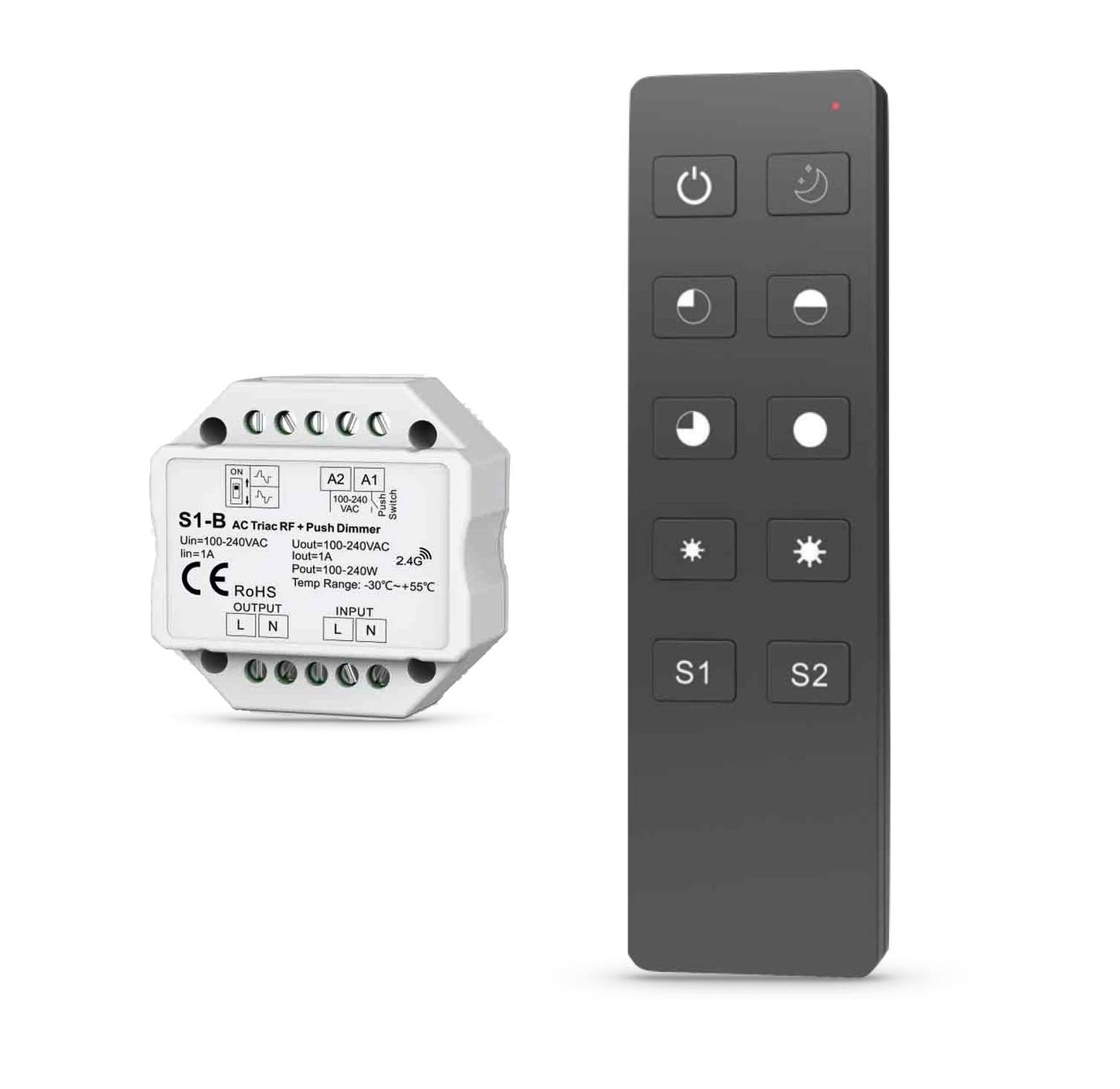 Funk-Dimmer für 230V LEDs – 240W, Fernbedienung, Memoryfunktion, Reichweite 30m, stufenlos dimmbar
