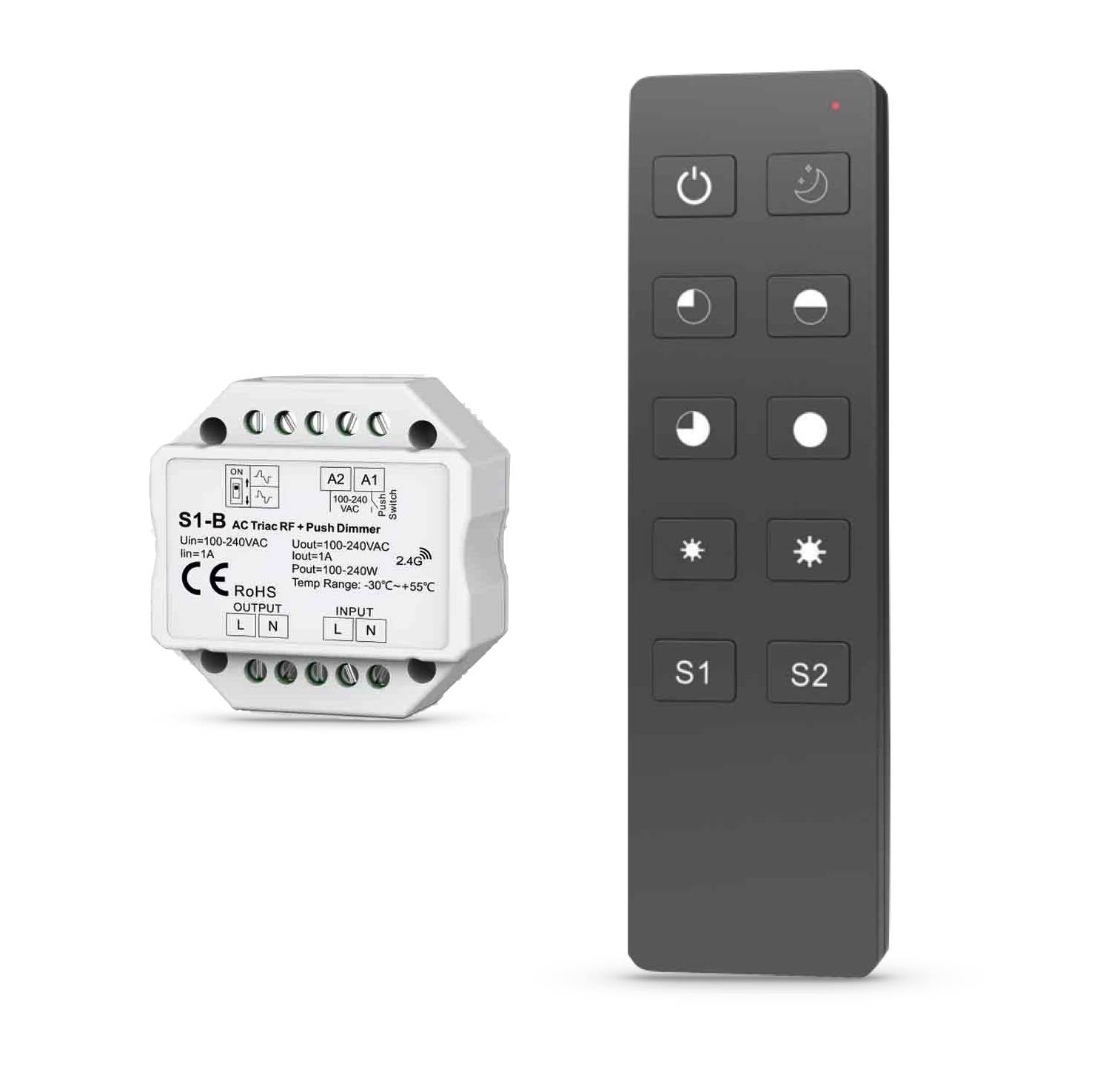 Funk-Dimmer für 230V LEDs – 240W, Fernbedienung, Memoryfunktion, Reichweite 30m, stufenlos dimmbar