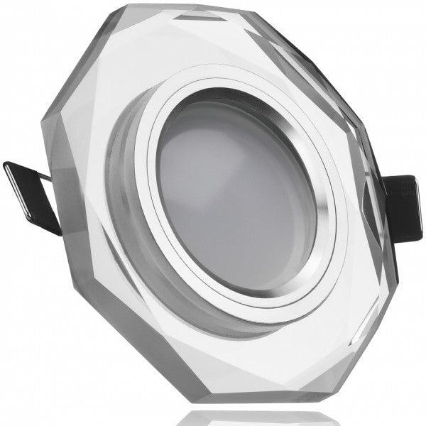 8-eckiger Glas-Einbaustrahler – Verspiegeltes Silber, GU10, 230V, inkl. 5W LED-Spot