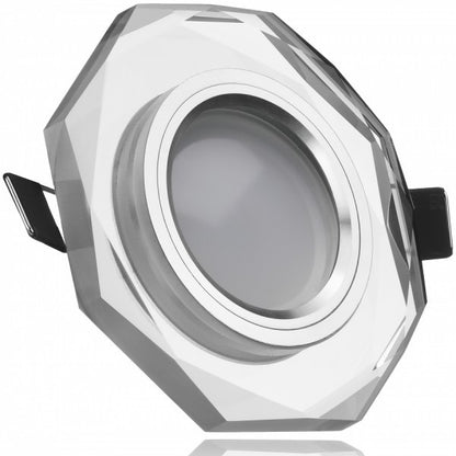 8-eckiger Glas-Einbaustrahler – Verspiegeltes Silber, GU10, 230V, inkl. 5W LED-Spot