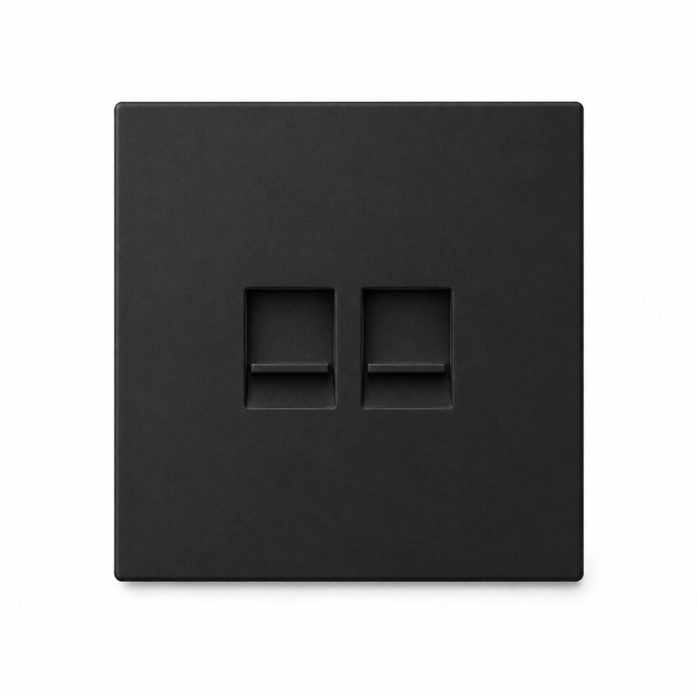 Netzwerkdose 2-fach Schwarz – Doppel RJ45 Netzwerkanschluss.