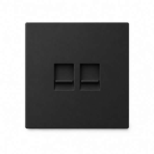 Netzwerkdose 2-fach Schwarz – Doppel RJ45 Netzwerkanschluss.