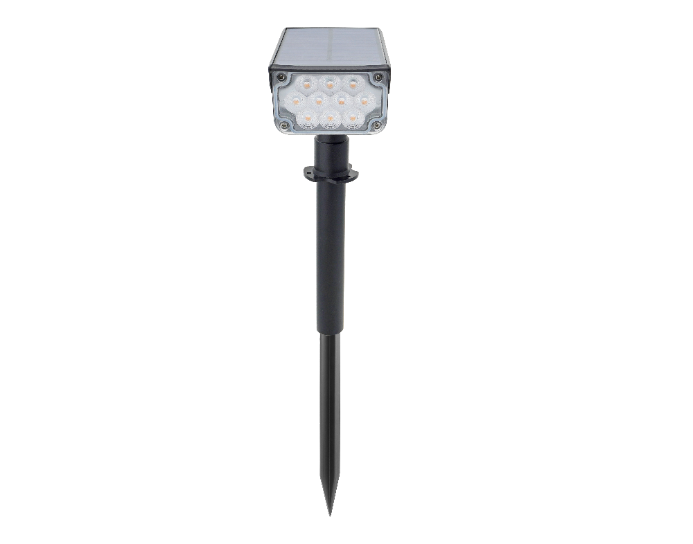 Solar Gartenleuchte mit Erdspieß 1,5W RGB + 3000K Warmweiß IP65.