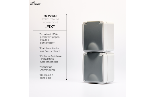 Feuchtraum Doppelsteckdose Aufputz vertikal IP44 – Grau 250V / 16A.