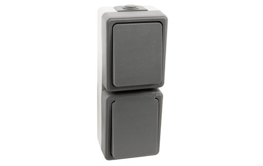 Feuchtraum Kombi-Dose McPower "Secure" 250V Schalter+Steckdose, IP44, AP, grau.