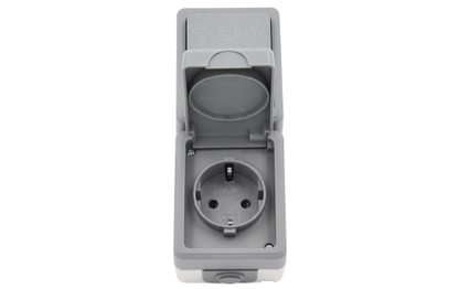 Feuchtraum Kombi-Dose McPower "Secure" 250V Schalter+Steckdose, IP44, AP, grau.