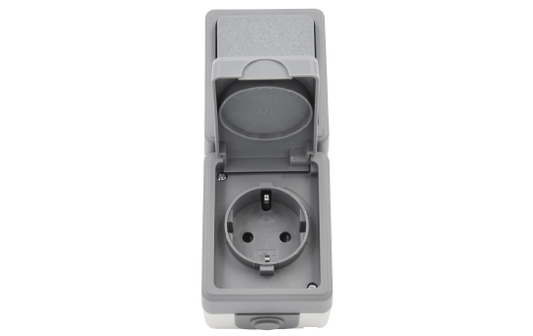 Feuchtraum Kombi-Dose McPower "Secure" 250V Schalter+Steckdose, IP44, AP, grau.