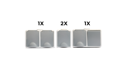 Feuchtraum Aufputz-Set IP54 – 4-teilig Schalter & Steckdosen Grau.