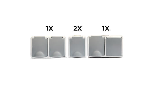 Feuchtraum Aufputz-Set IP54 – 4-teilig Schalter & Steckdosen Grau.