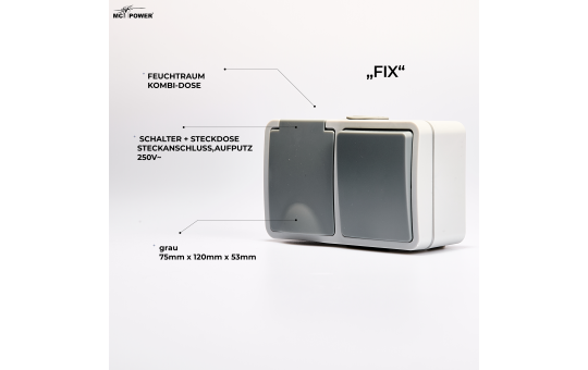 Feuchtraum Aufputz-Set IP54 – 7-teilig Schalter & Steckdosen Grau.
