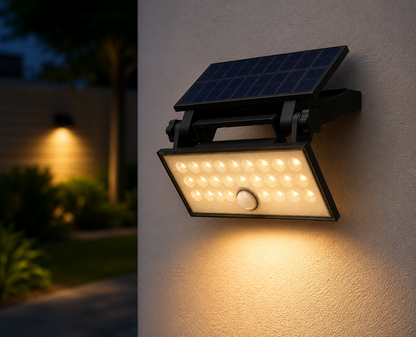 Solar Wandfluter mit Sensor – LED Außenstrahler IP65, 685 lm, Warmweiß.