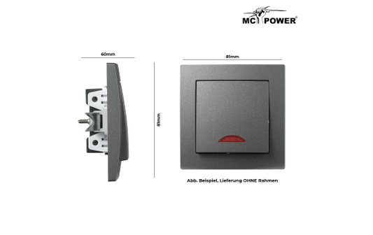 Schalter McPower "Flair", 250V~/10A, UP, anthrazit mit Orientierungsleuchte.