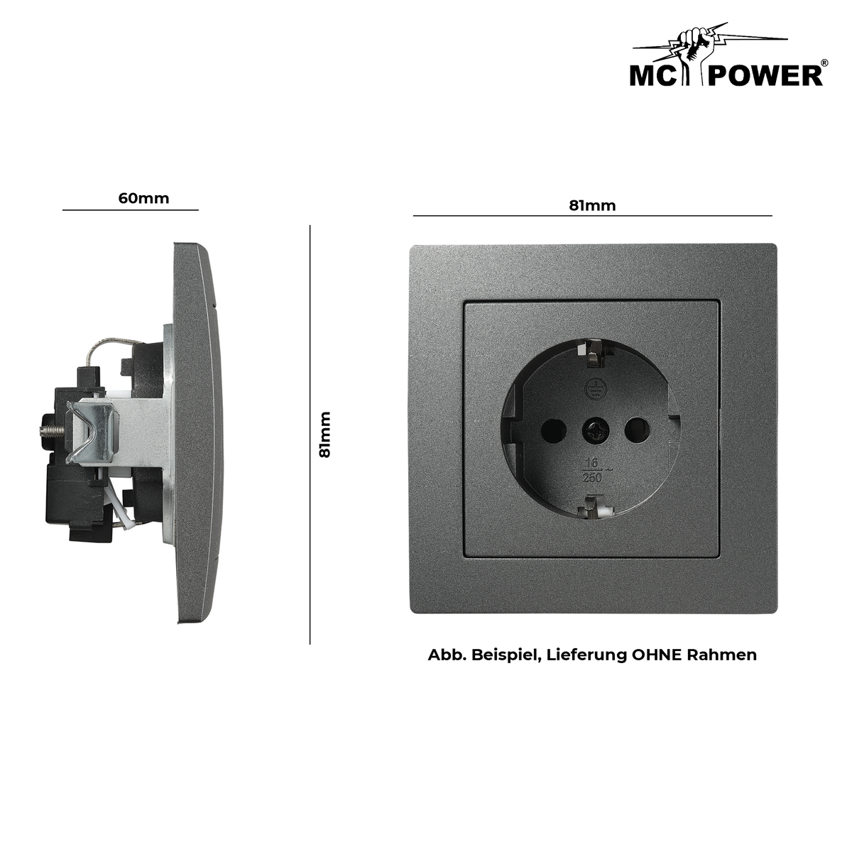 Schutzkontakt-Steckdose McPower "Flair", 250V~/16A, Steckanschluss, anthrazit.