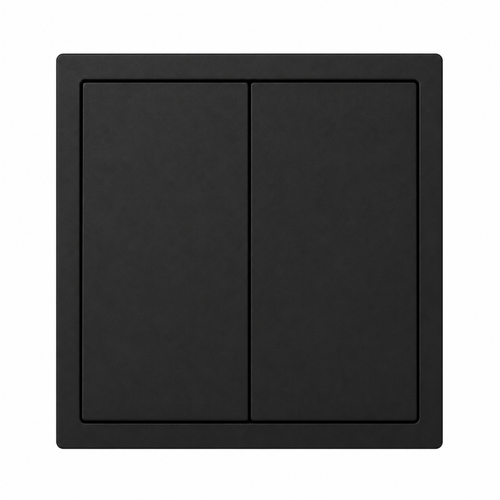 Serienschalter Schwarz – Moderner Doppel-Lichtschalter für stilvolle Elektroinstallationen.
