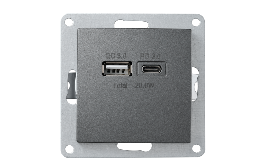 USB-Ladedose McPower "Flair" 2-fach, USB-C, PD 3.0 20W, anthrazit.