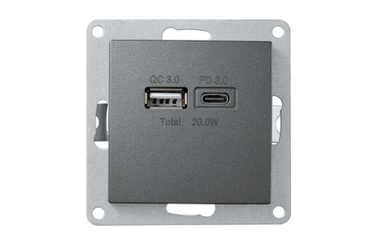 USB-Ladedose McPower "Flair" 2-fach, USB-C, PD 3.0 20W, anthrazit.