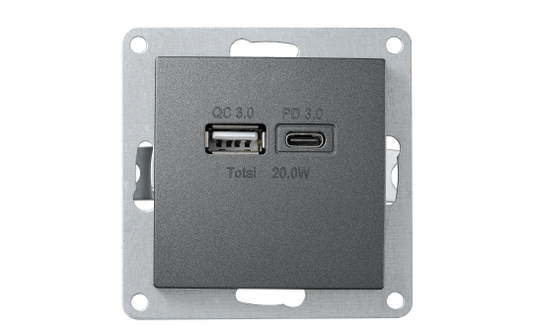 USB-Ladedose McPower "Flair" 2-fach, USB-C, PD 3.0 20W, anthrazit.