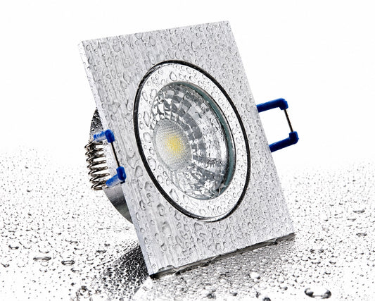 LED Einbaustrahler Flat 5W – Aluminium Bi-Color, eckig, IP44 Feuchtraum, Klickverschluss