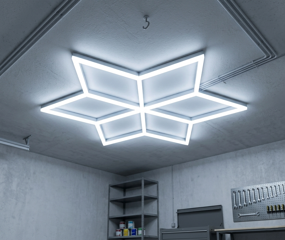 LED Hexagon, 6 Waben, Kaltweiß 6500K, 14.652 Lumen, 230V, Werkstatt LED Beleuchtung..