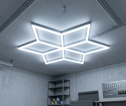 LED Hexagon, 6 Waben, Kaltweiß 6500K, 14.652 Lumen, 230V, Werkstatt LED Beleuchtung..