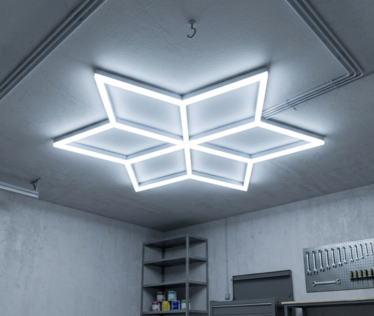 LED Hexagon, 6 Waben, Kaltweiß 6500K, 14.652 Lumen, 230V, Werkstatt LED Beleuchtung..