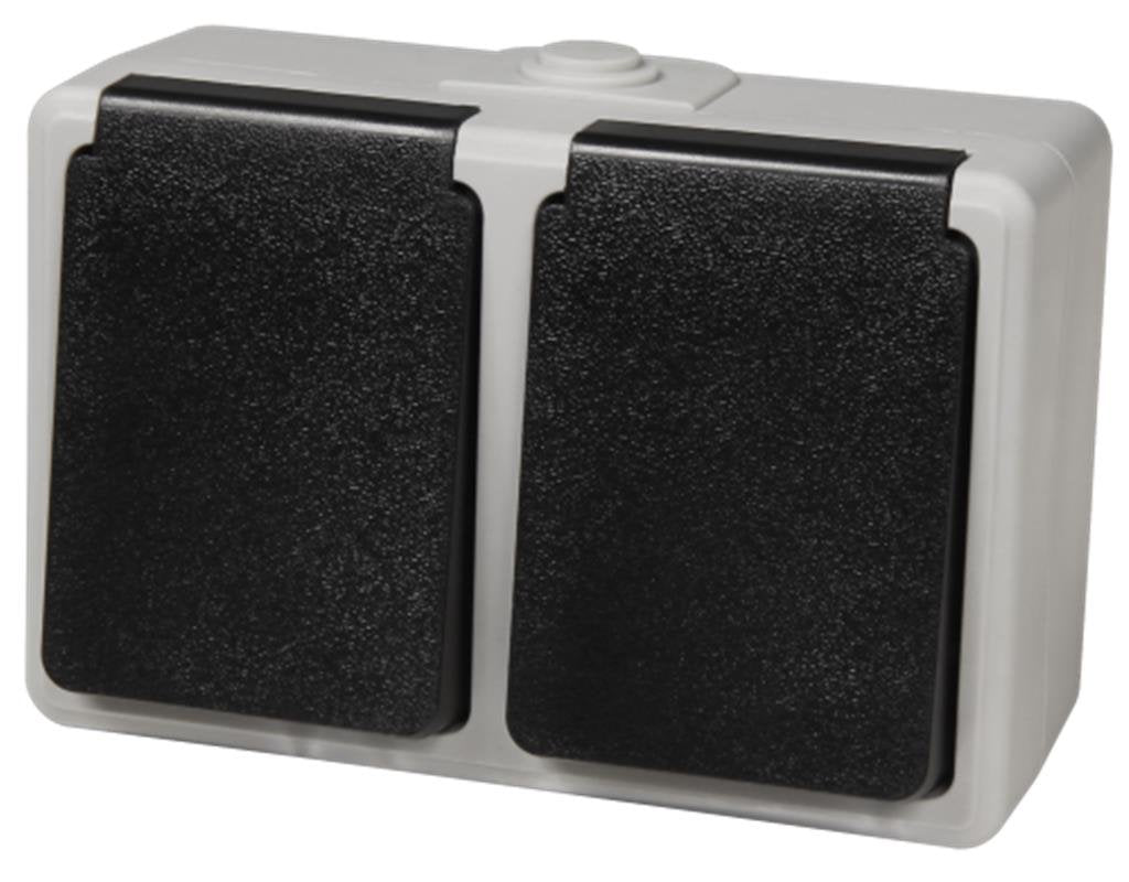 Feuchtraum Doppel-Steckdose McPower Taff 250V~/16A IP44 AP grau