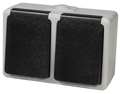 Feuchtraum Doppel-Steckdose McPower Taff 250V~/16A IP44 AP grau