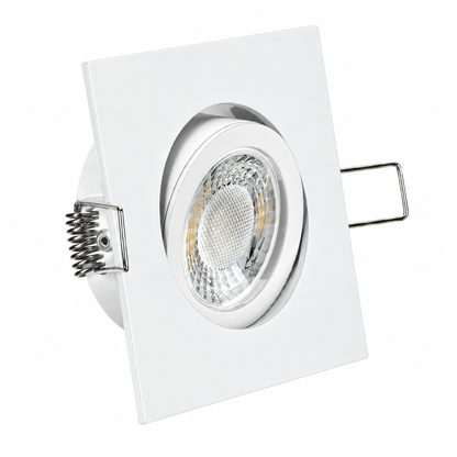 LED Einbaustrahler 5W dimmbar – Einbaurahmen Weiß Eckig 230V