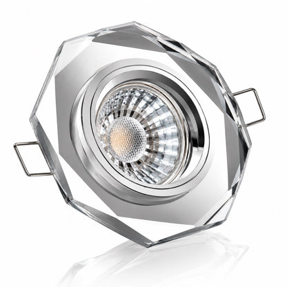 LED Einbaustrahler GU10 5W – Glas Silber verspiegelt, achteckig, 230V
