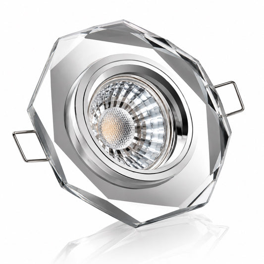 LED Einbaustrahler GU10 5W – Glas Silber verspiegelt, achteckig, 230V