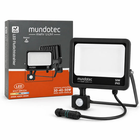 LED Flutlichtstrahler mit Bewegungsmelder 30W/40W/50W – CCT 3000K/4000K/6500K, IP65 Außenstrahler.